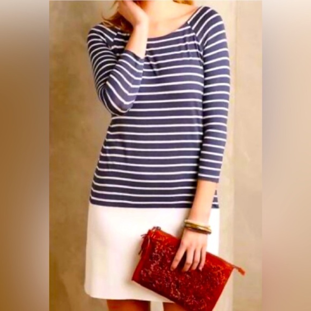Anthropologie BAILEY 44 Nautique Shift Dress Stripes Vegan Leather Skirt